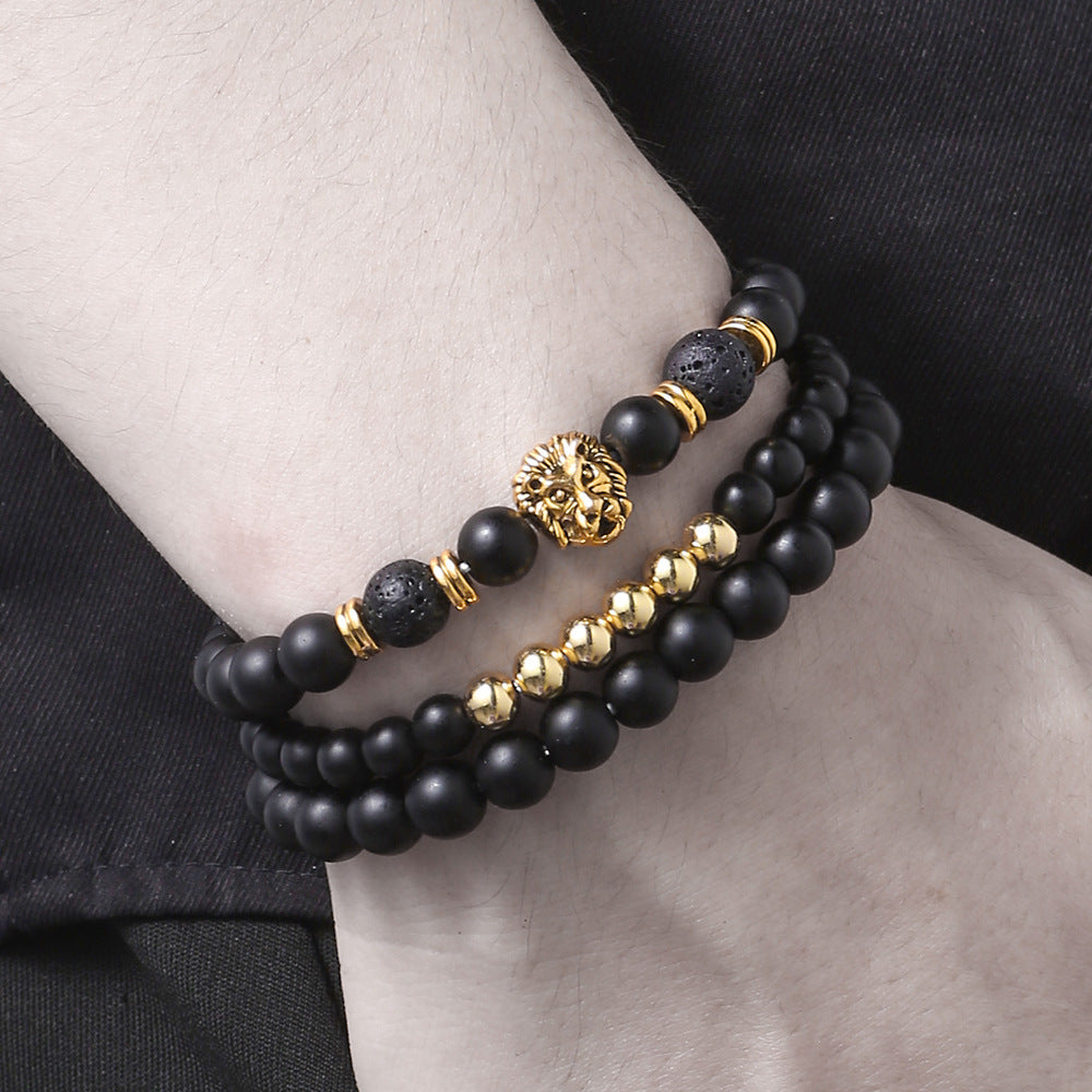 Wholesale Black Matte Volcanic Stone Beaded Bracelet Set